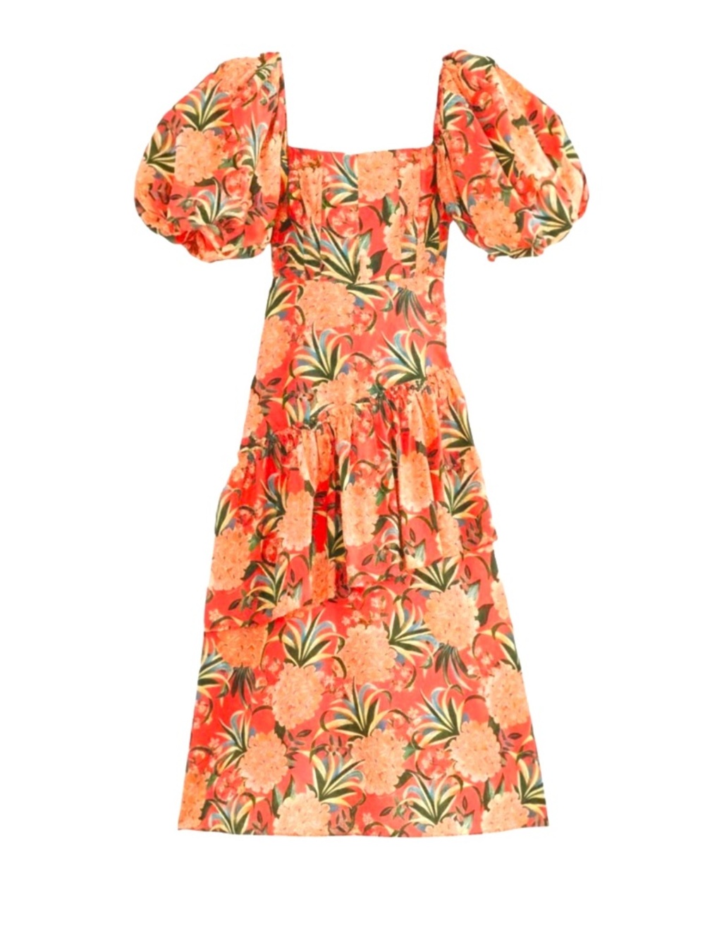 NWT Farm Rio Pineapple Bloom Red Cut Out Midi Dress Puff Sleeve Sz XS $275 - Picture 3 of 7